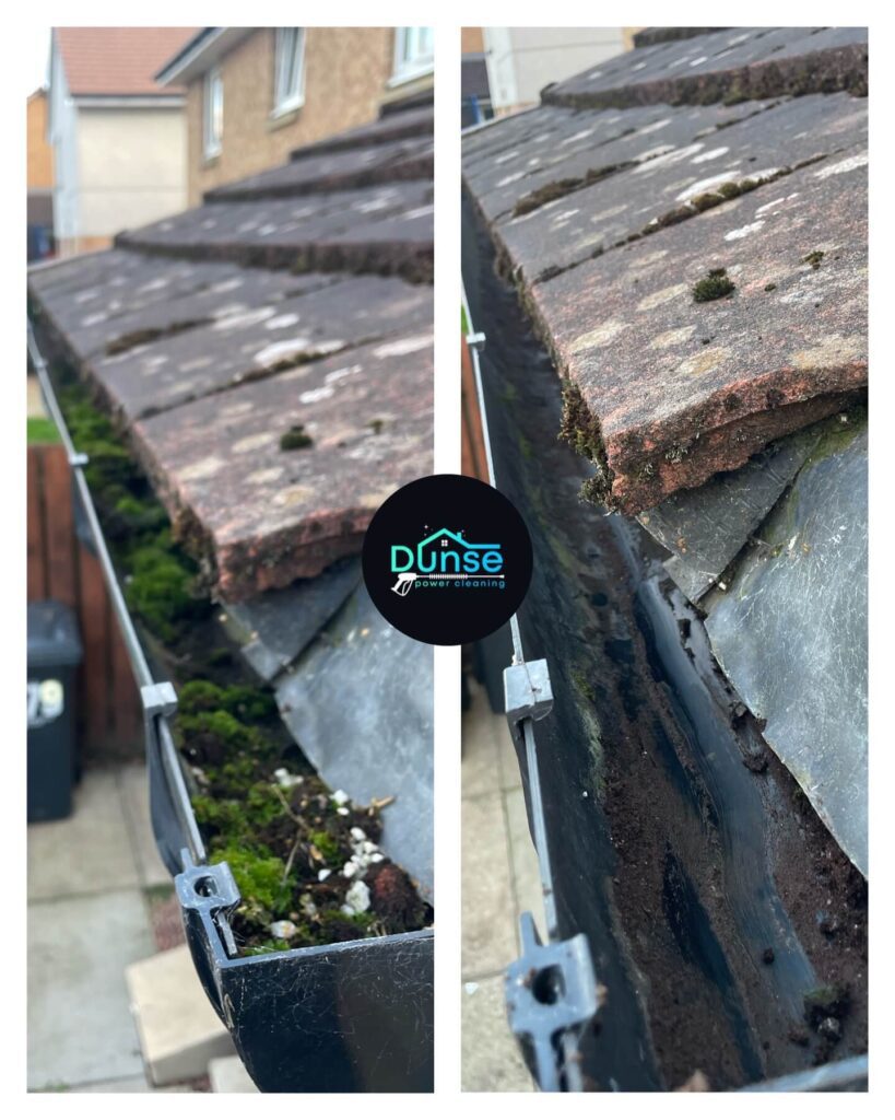 Gutter Cleaning Before and After by Dunse Power Cleaning
